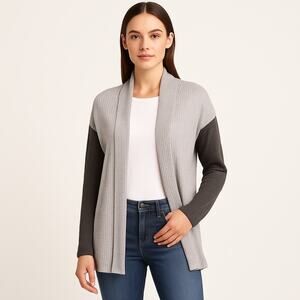 Bobeau Women’s M Gray Colorblock Waffle Knit Open Front Cardigan Sweater